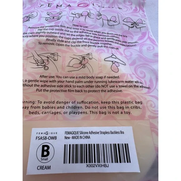 Femagique Silicone Adhesive Strapless Backless Bra Womens B Cream New FSASB-OWB - Picture 3 of 13